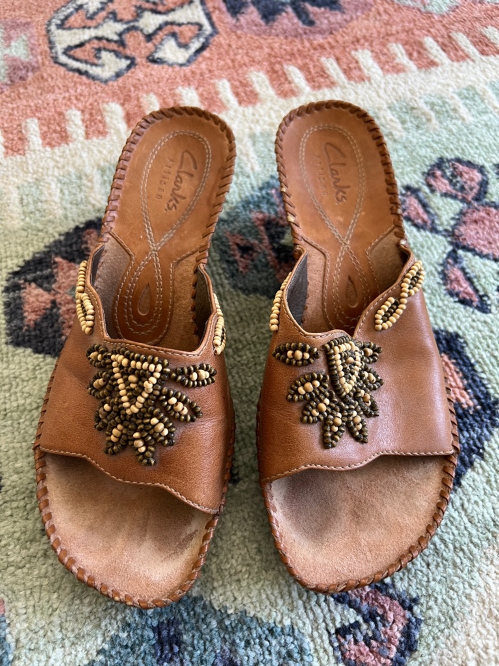 Clarks Artisan Beaded Open Toe Casual Wedge Sandal Womens Size 7